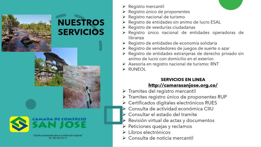 Banner Informativo, sobre los servicios que ofrece la Cámara de Comercio de San José del Guaviare.